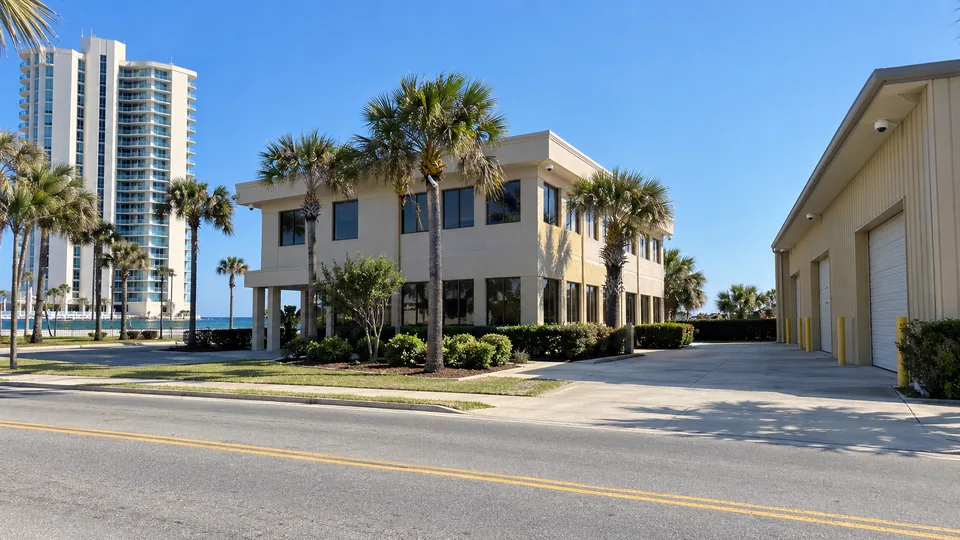 Daytona commercial corridor with a hotel, office building and warehouse that a fiber backbone can connect